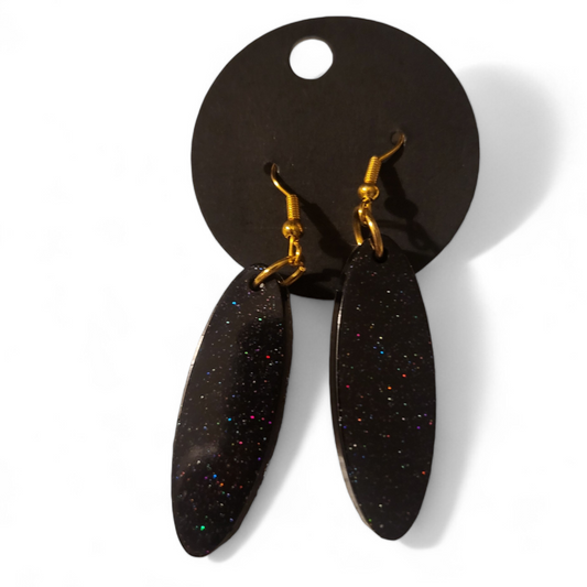 Medium Oval Earrings - Black Glitter