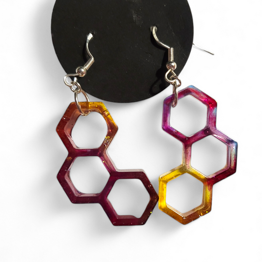 Small Honeycomb Earrings - Rainbow