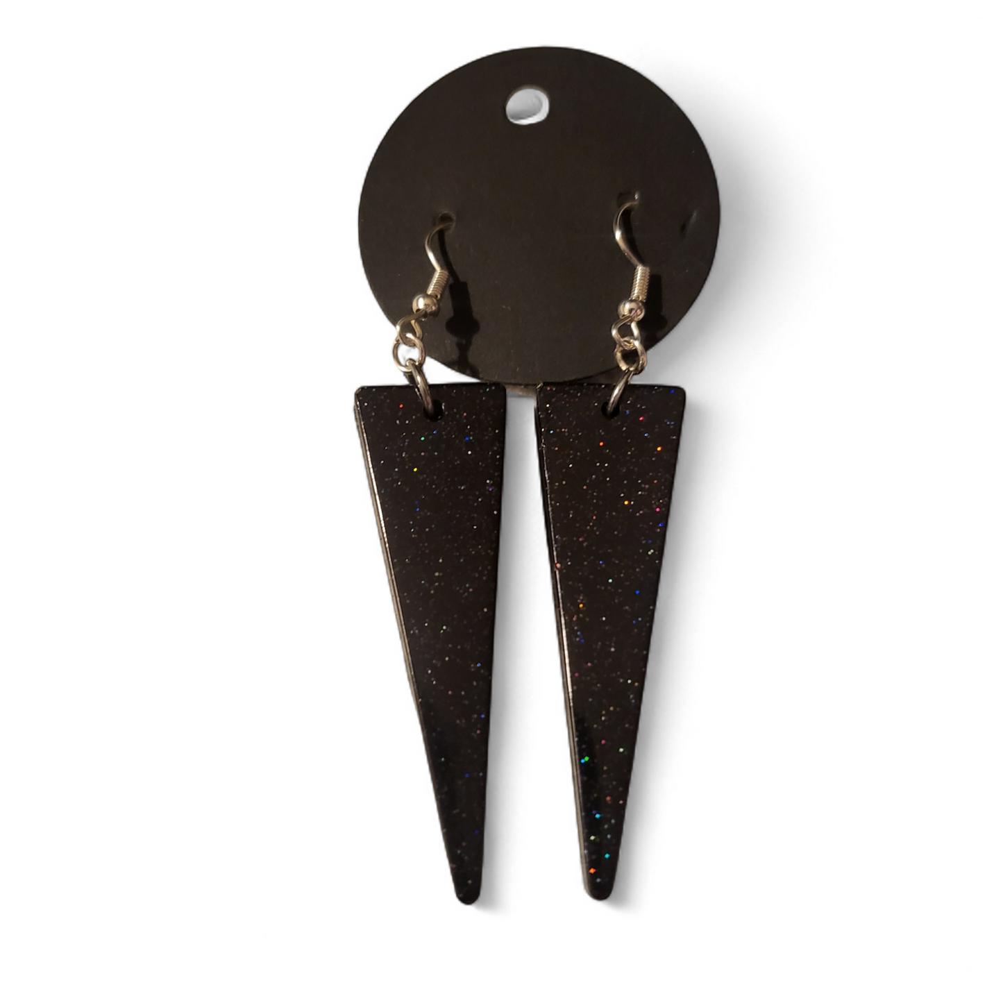 Large Spike Earrings - Black Glitter