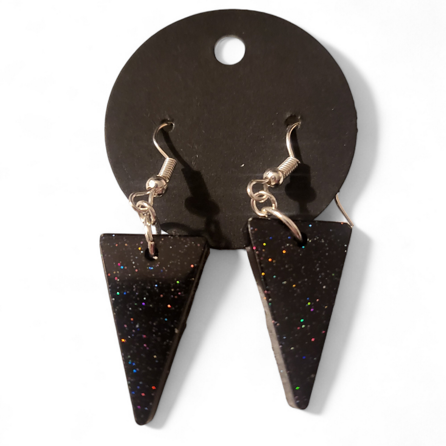 Small Spike Earrings - Black Glitter