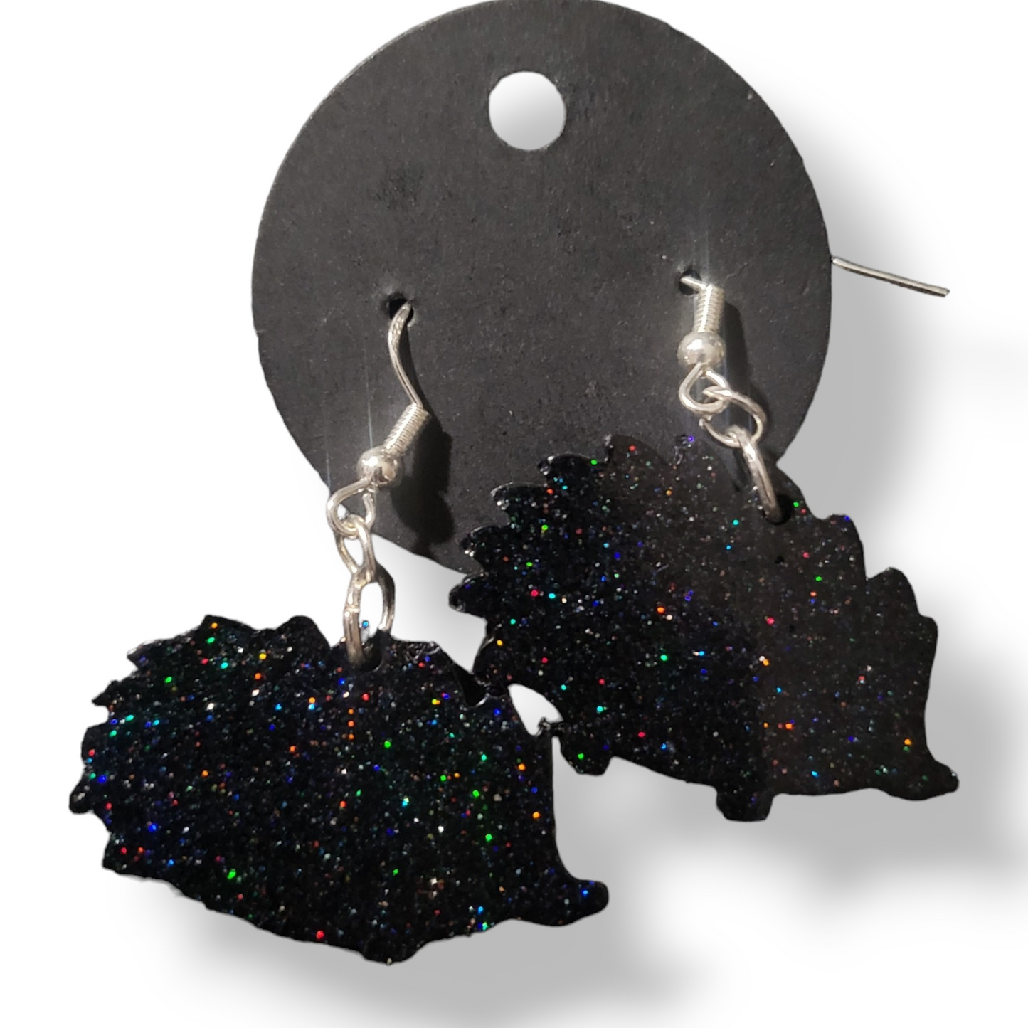 Echidna Earrings - Black Glitter