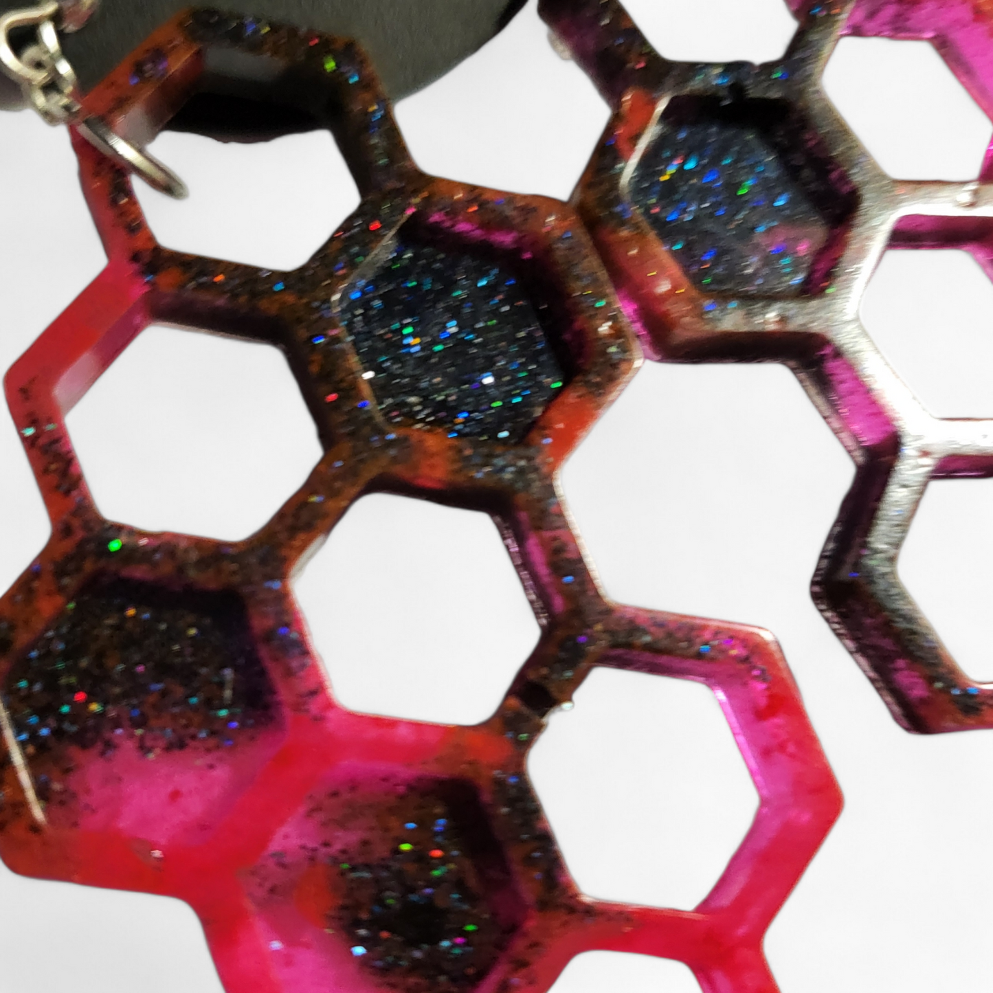 Honeycomb Earrings - Pink w/ Black Glitter