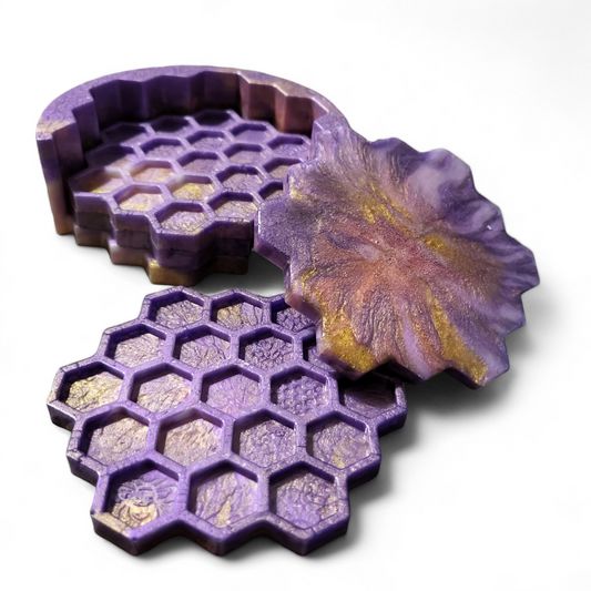 Honeycomb Coasters & Holder - Lavender Sunrise