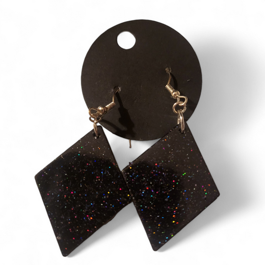 Large Diamond Earrings - Black Glitter