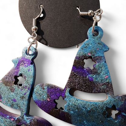 Wizard Hat Earrings - Smokey Blues & Purple