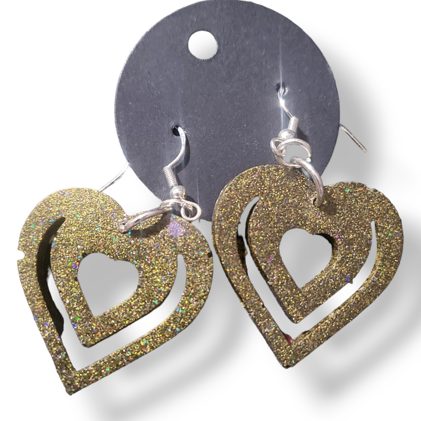 70s Hearts Earrings - Glittery Gold