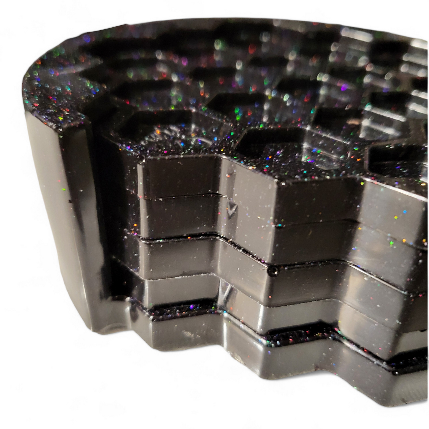 Honeycomb Coasters & Holder - Black Glitter