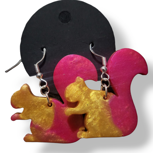 Squirrel Earrings - Pink and Gold