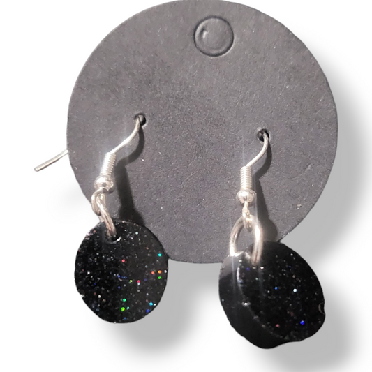 Small Round Earrings - Black Glitter