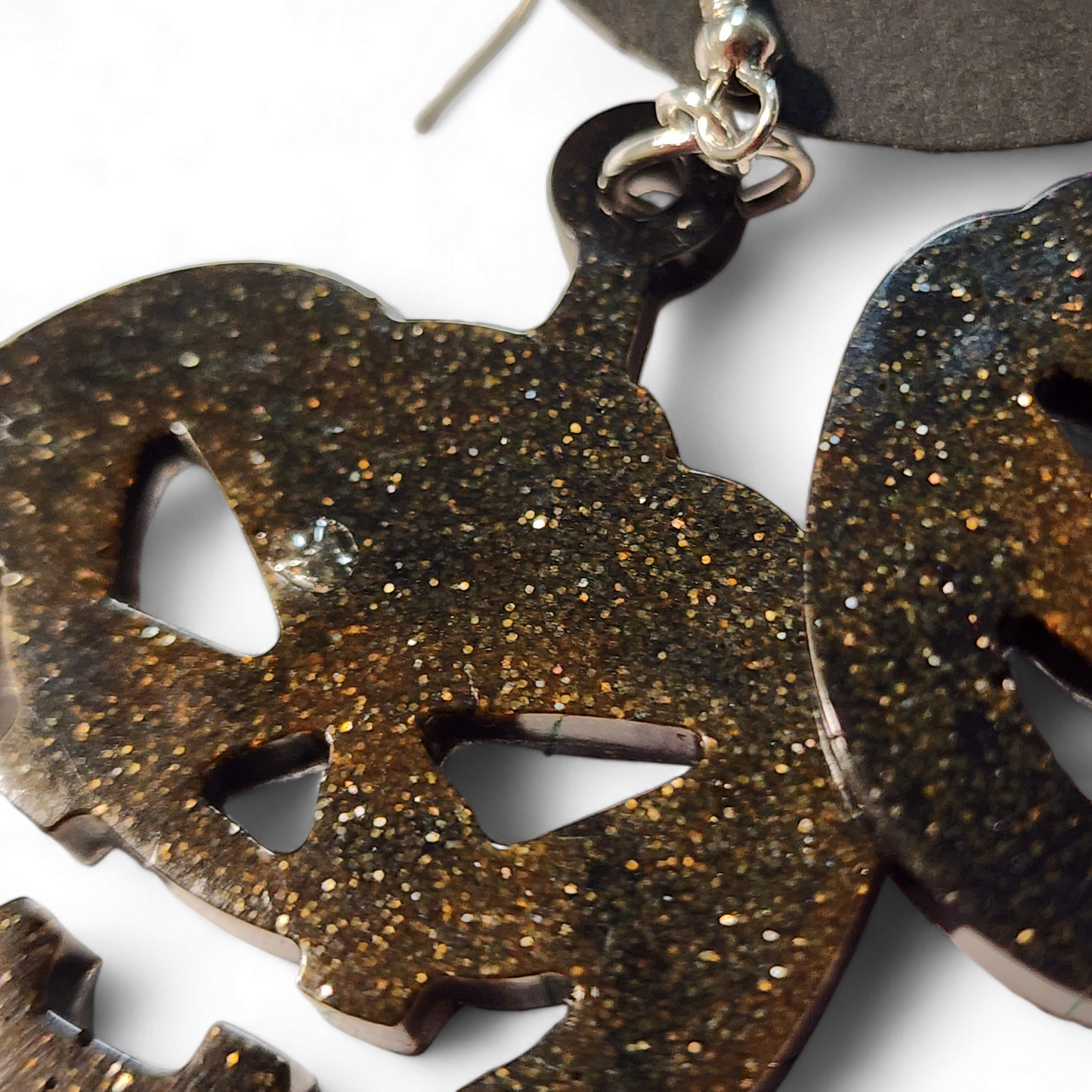 Jack-ho-lantern Earrings - Black w/ Orange Glitter