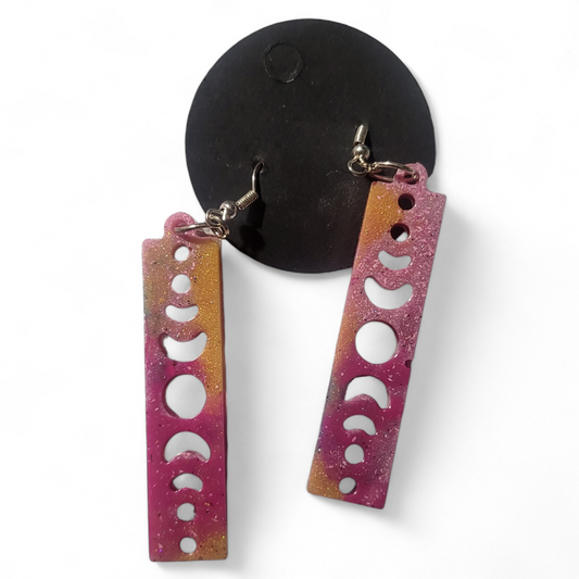 Moon Phases Earrings - Pink and Yellow w/ Glitter