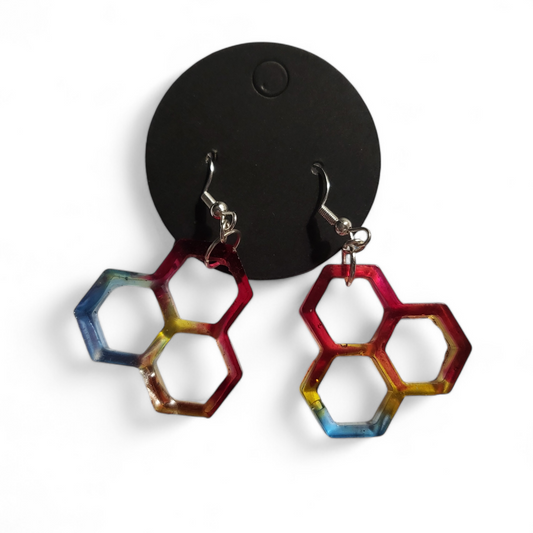 Small Honeycomb Earrings - Rainbow