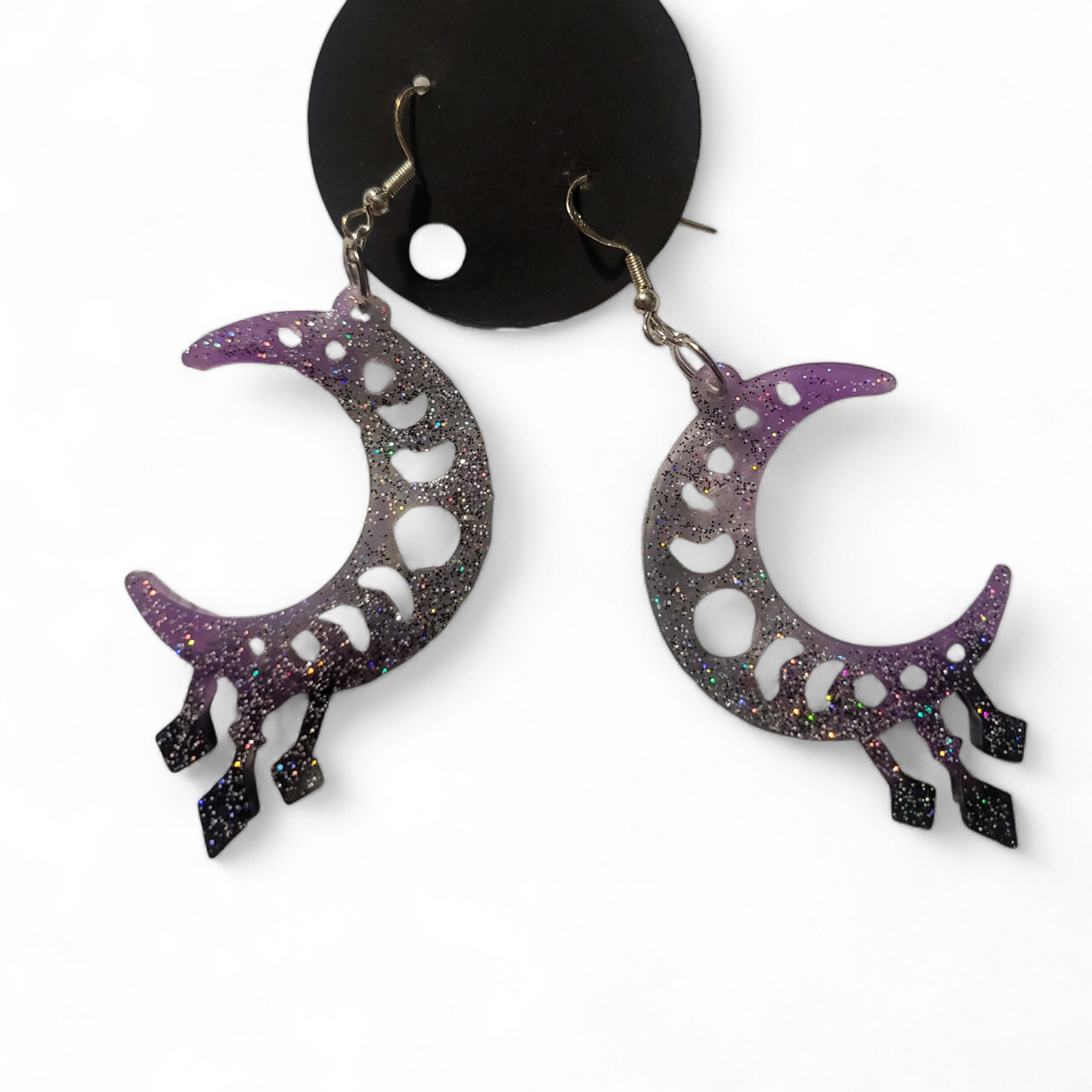 Crescent Moon Earrings - Purple & Black w/Glitter