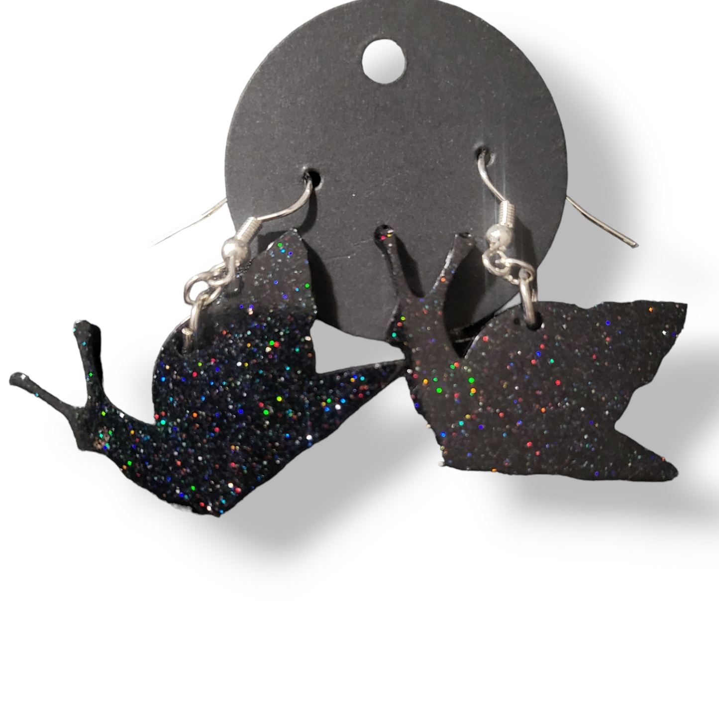 Snail Earrings - Black Glitter