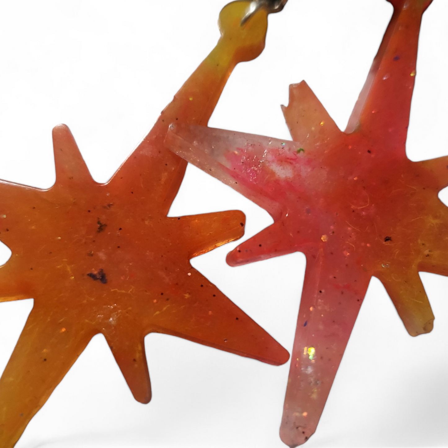 Pointed Star Earrings - Orange w/ Glitter