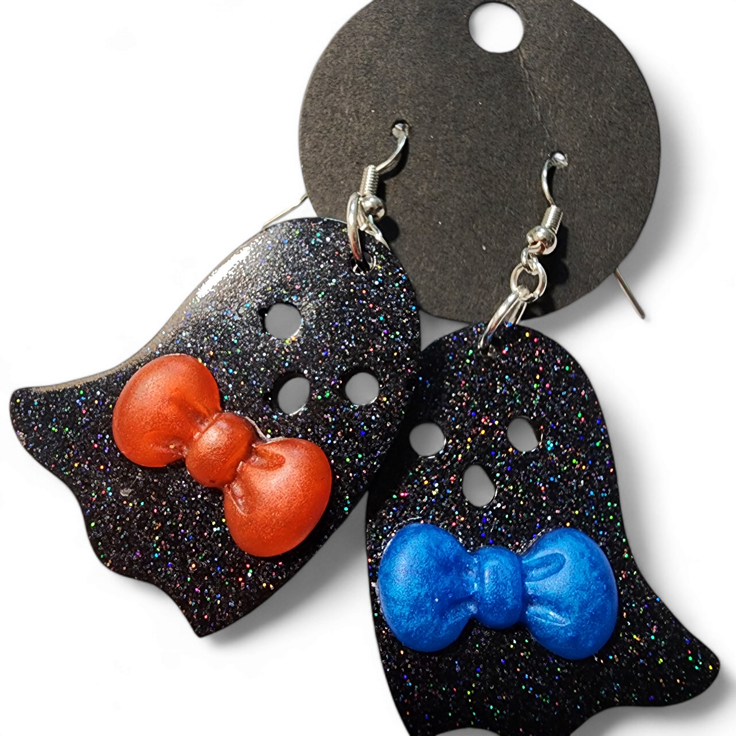 Ghost Earrings - Black Glitter w/ Bowties