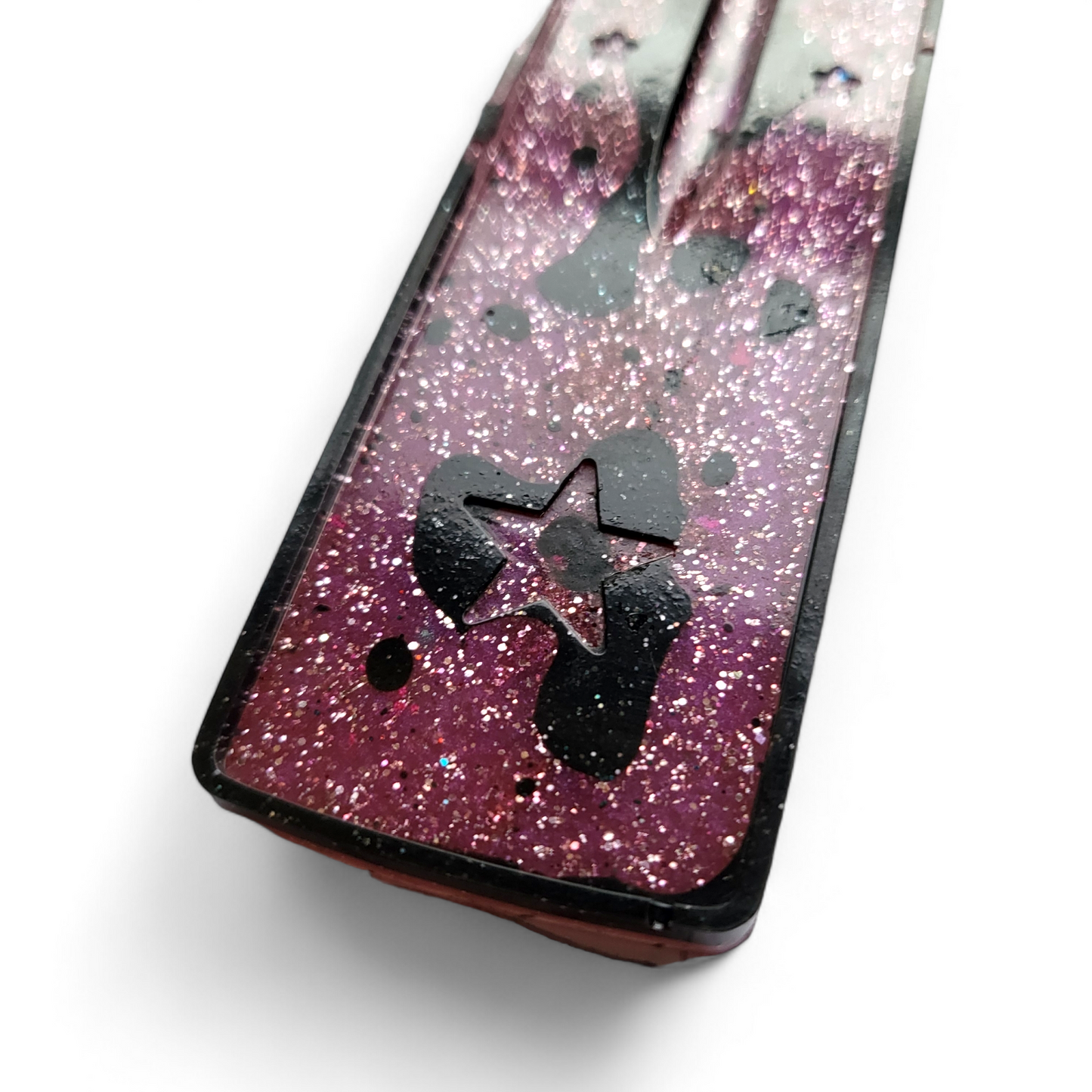 Incense Holder -Squiggly Pink and Black Glitter