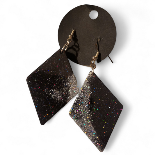 Large Diamond Earrings - Black and Sparkly Glitter