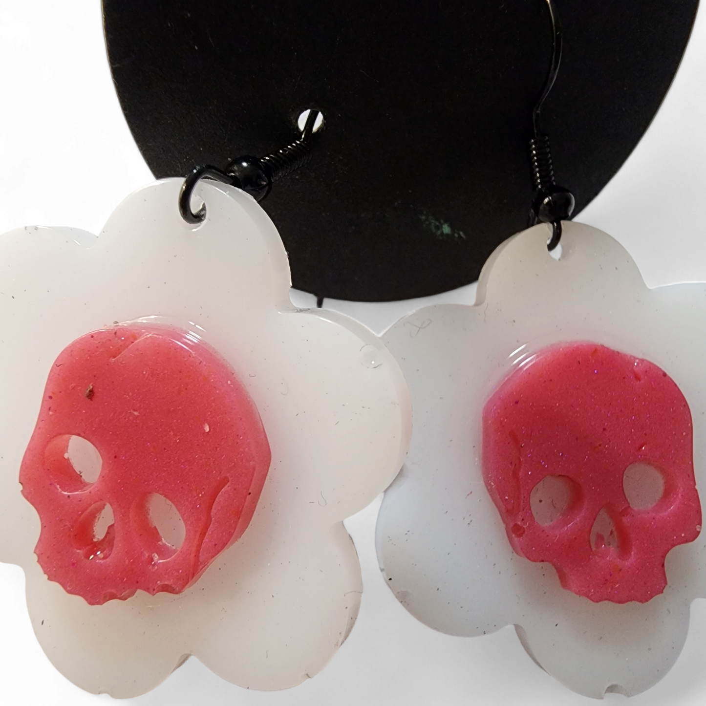 Flower Skull Earrings - White & Pink