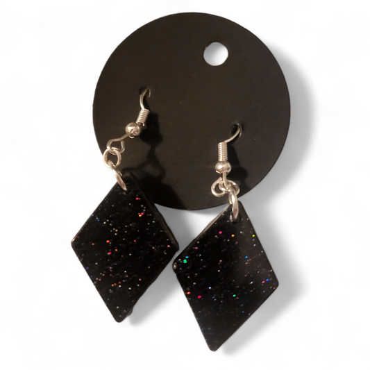 Medium Diamond Earrings - Black Glitter