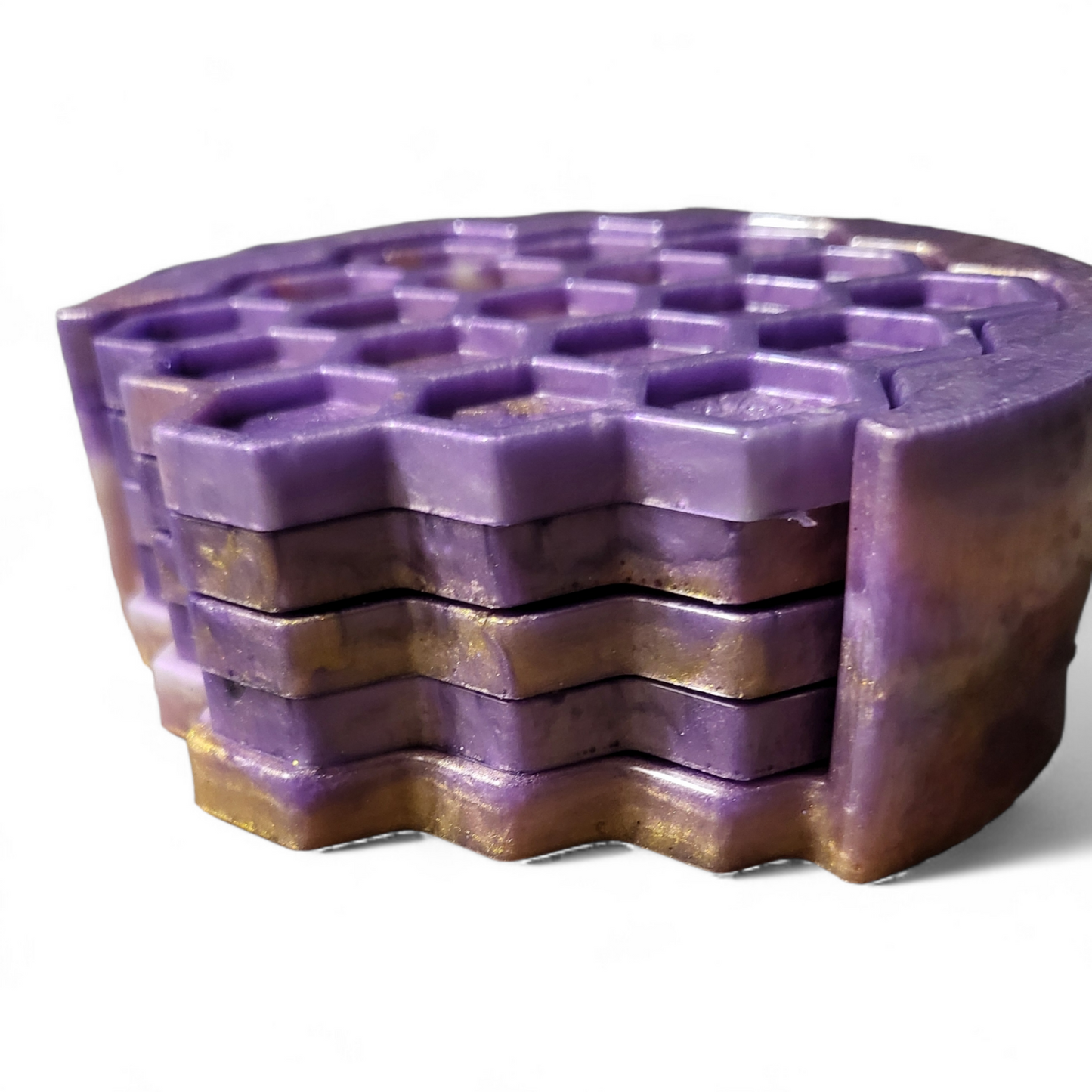 Honeycomb Coasters & Holder - Lavender Sunrise