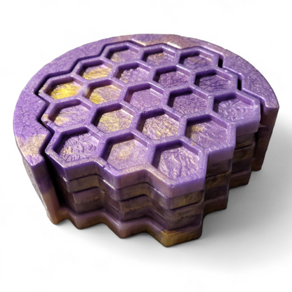 Honeycomb Coasters & Holder - Lavender Sunrise