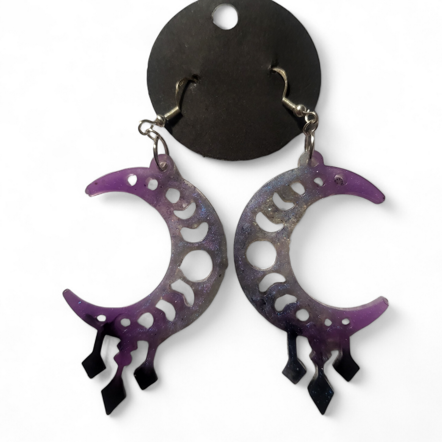 Crescent Moon Earrings - Purple & Black w/Glitter