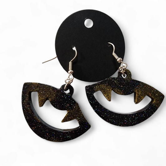 Vampire Smile Earrings - Black & Gold