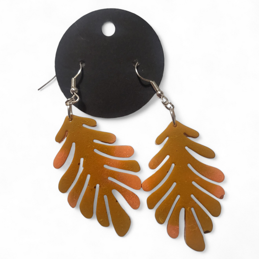 Large Leaf Earrings - Neutral Clay