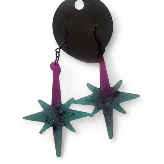 Pointed Star Earrings - Teal & Purple