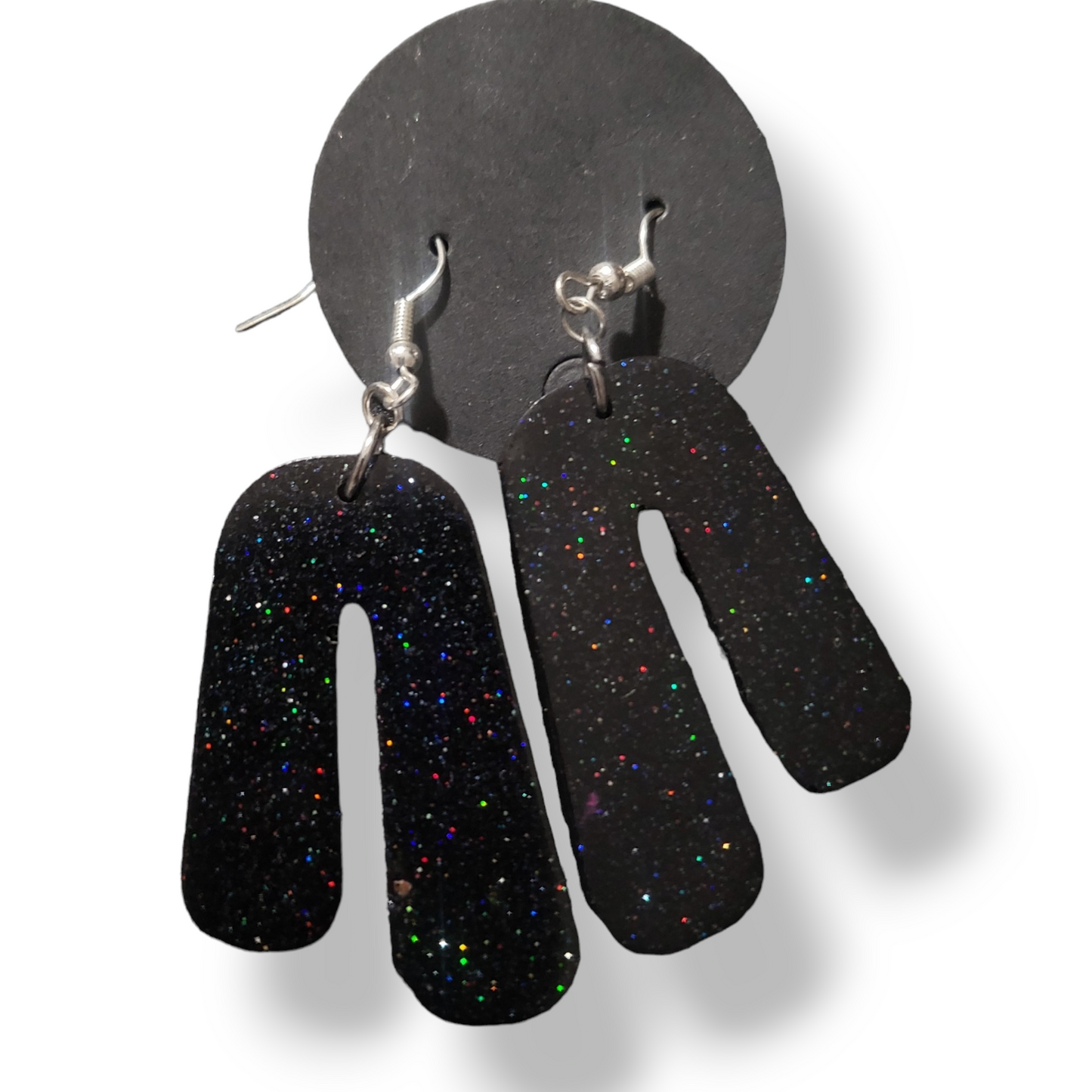 Asymmetrical Earrings - Black Glitter