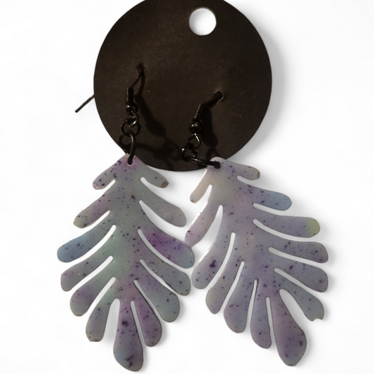 Large Leaf Earrings - Purple Pastels