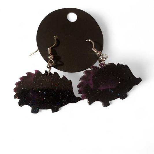 Echidna Earrings - Black and Purple Glitter