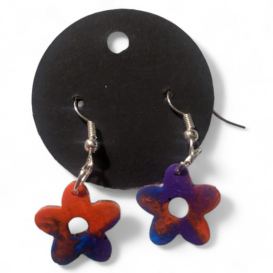 Open Flower Earrings - Purple & Orange Swirl