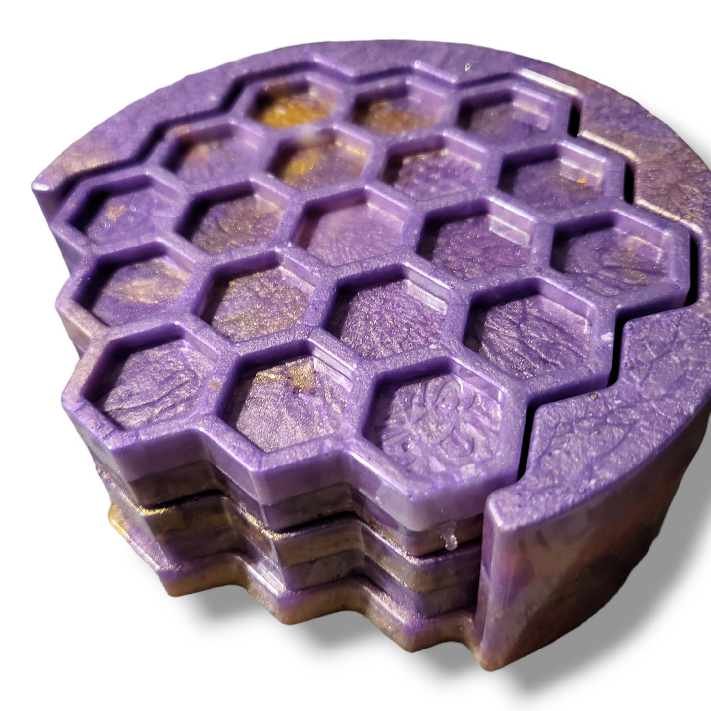 Honeycomb Coasters & Holder - Lavender Sunrise