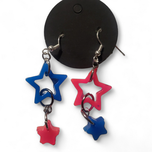 Open Starry Earrings - Pink & Blue