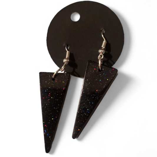 Medium Spike Earrings - Black Glitter