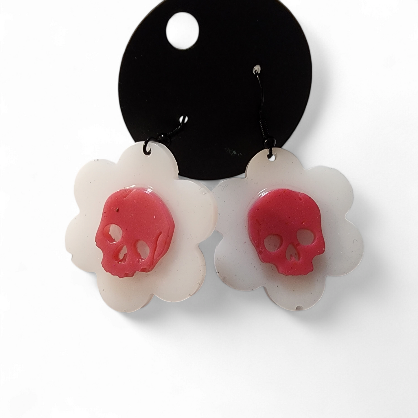 Flower Skull Earrings - White & Pink