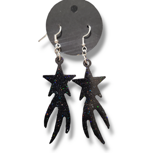 Shooting Star Earrings - Black Glitter