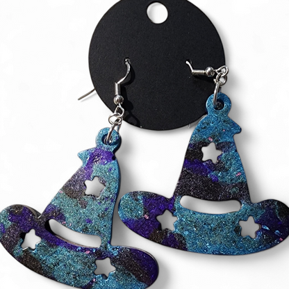 Wizard Hat Earrings - Smokey Blues & Purple