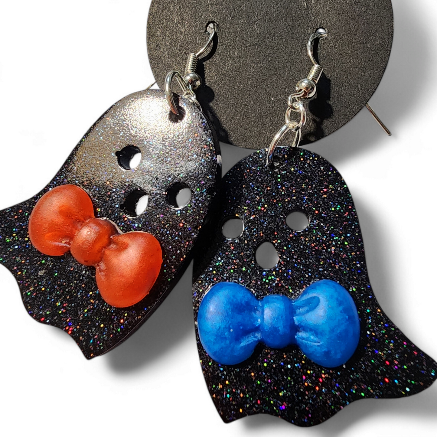 Ghost Earrings - Black Glitter w/ Bowties