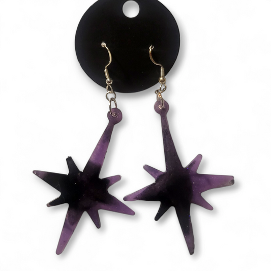 Pointed Star Earrings - Black & Purple