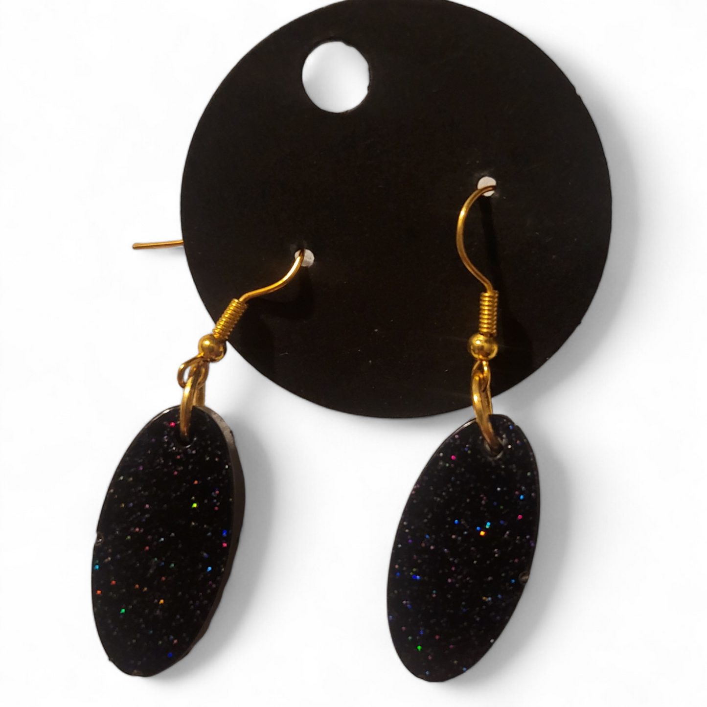 Small Oval Earrings - Black Glitter