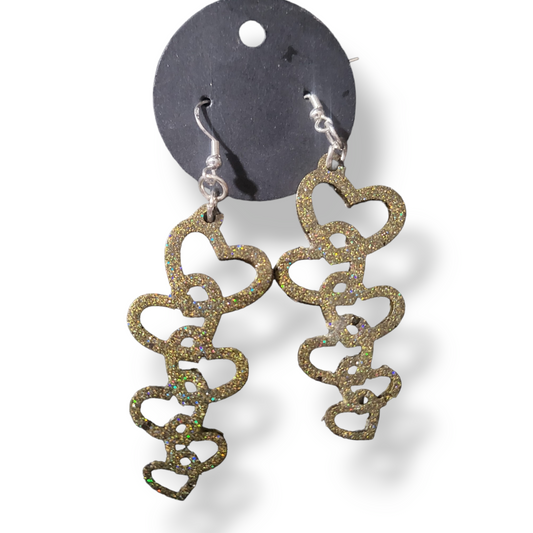 Heart Chain Earrings - Gold Glitter