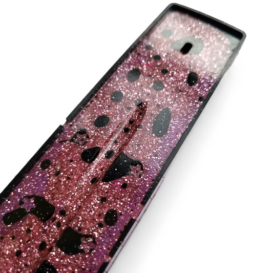 Incense Holder -Squiggly Pink and Black Glitter