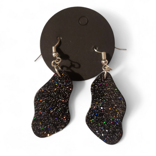 Medium Blobby Earrings - Black Glitter